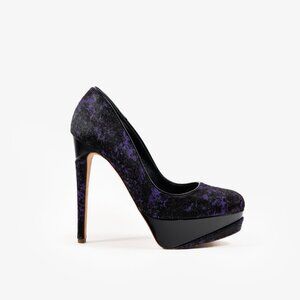 Rupert Sanderson Purple and Black Calf-Hair Platform Pumps